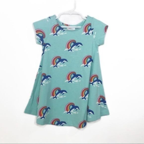 HANNA ANDERSSON 100% Cotton Dolphin Rainbow Swing Dress Size 3T 90cm - Picture 4 of 5